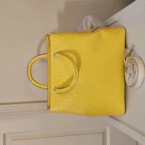 Sassy Jones Pamela Triple Compartment Tote - Yellow Ostrich